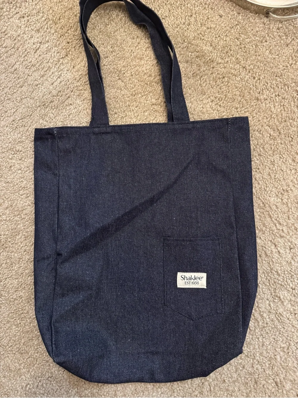 Navy Denim Jean Tote Bag - with Cute Pocket Durable Shaklee